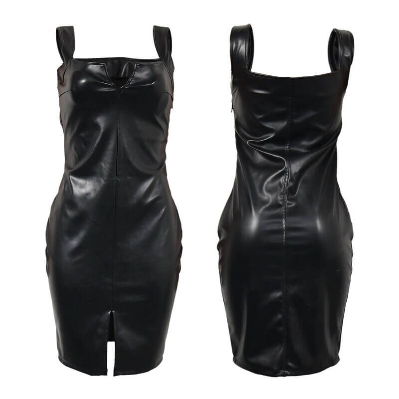 Black bodycon leather dress